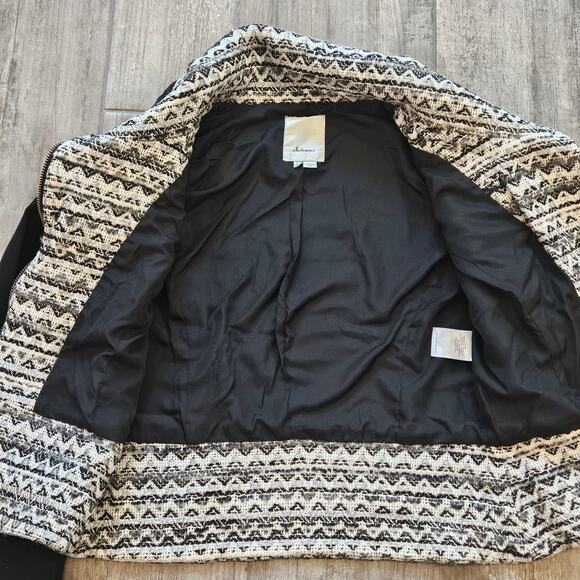 Anthropologie Elevenses Jacket Size 4 Black White Textured Moto Zip Wool blend - Picture 9 of 11